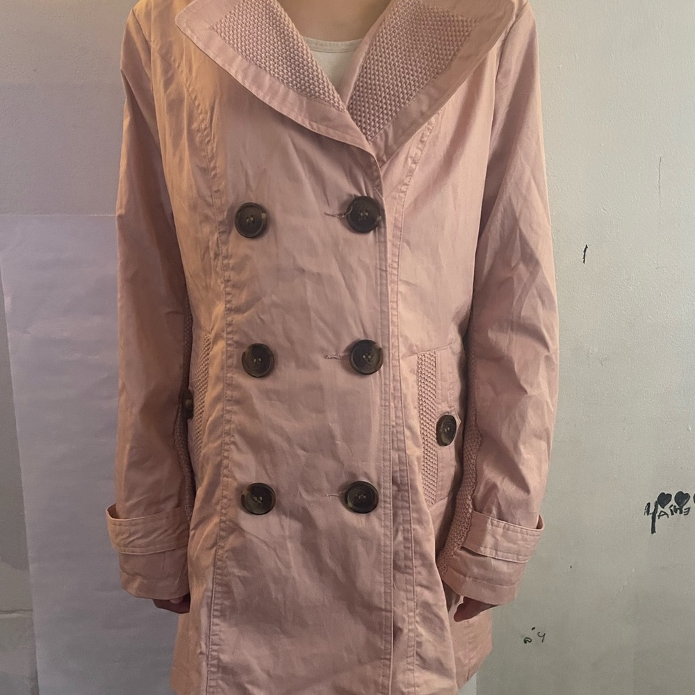 Pink Double-Breasted Trench Coat with Wide Lapel
